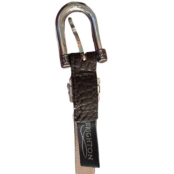 Medium Brighton Classic Brown Croc Leather Mixed Metal Belt Women\'s